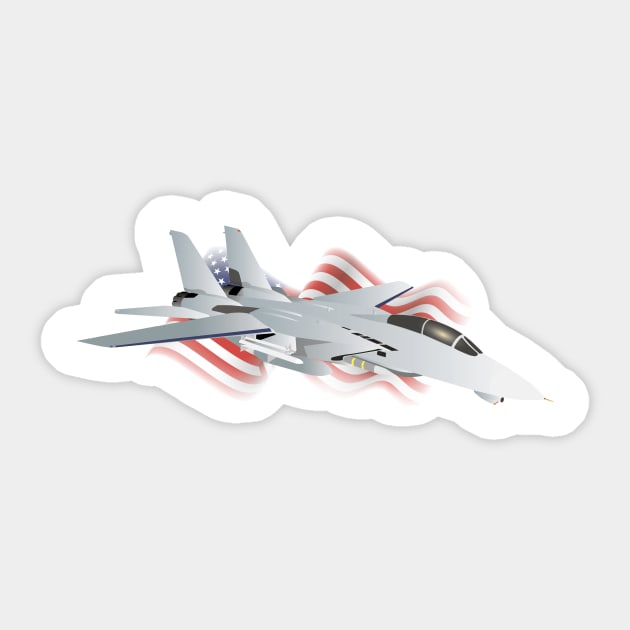 F-14 Jet Fighter with American Flag Sticker by NorseTech